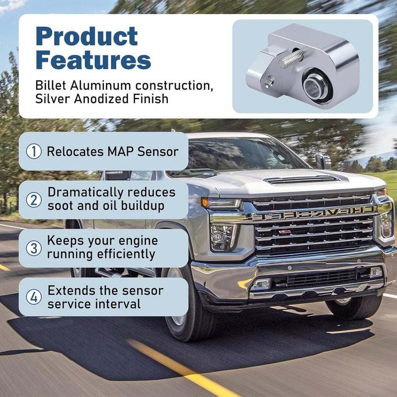 Xiaoyudou MAP Air Intake Temperature Sensor Spacer Anti-Soot Fit for 2017-2025 Chevy Silverado 2500HD 3500HD, GMC Sierra 2500HD 3500HD 6.6L Duramax Diesel, Silver - Image 2